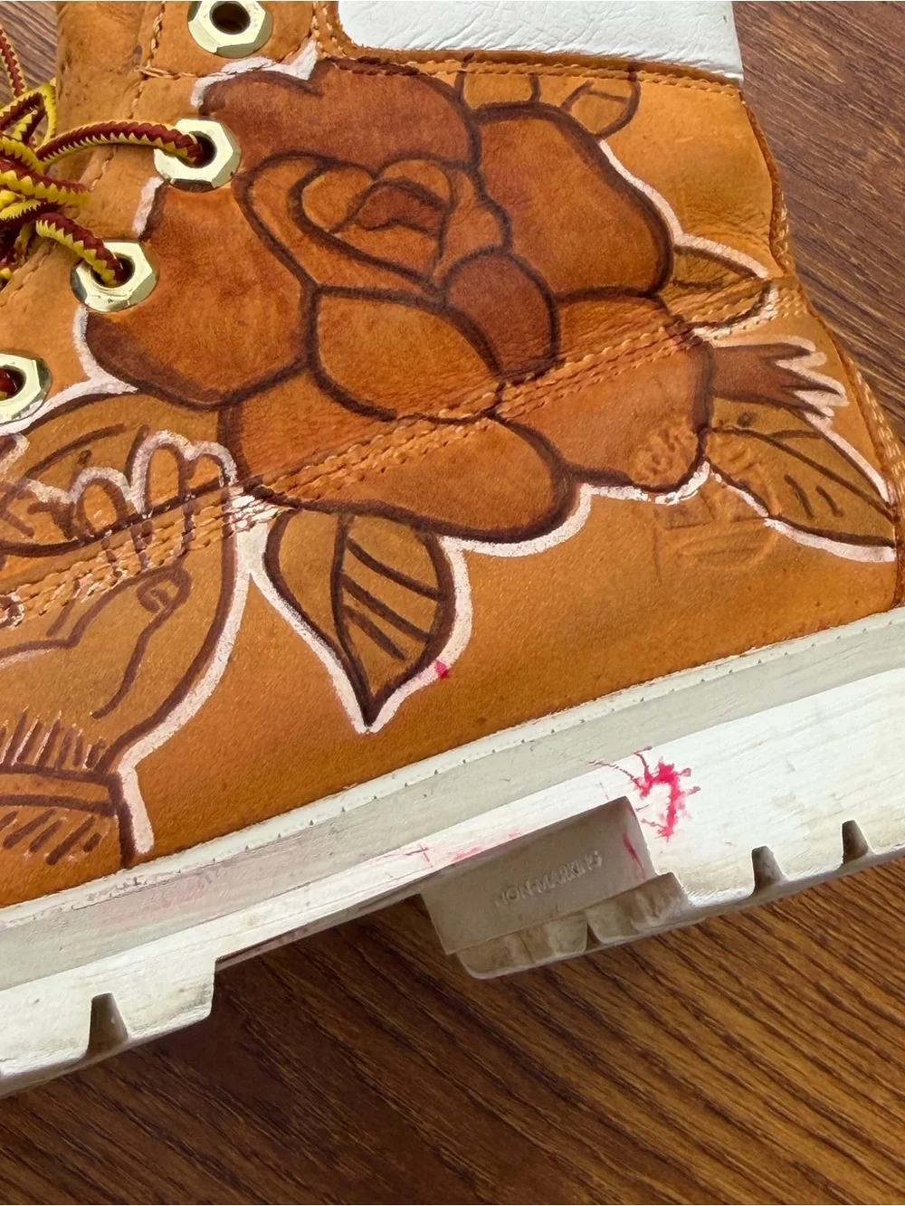 Timberland 6” Custom Hand Painted Aquarius Skull Rose Boots Boys 5.5 Women 7